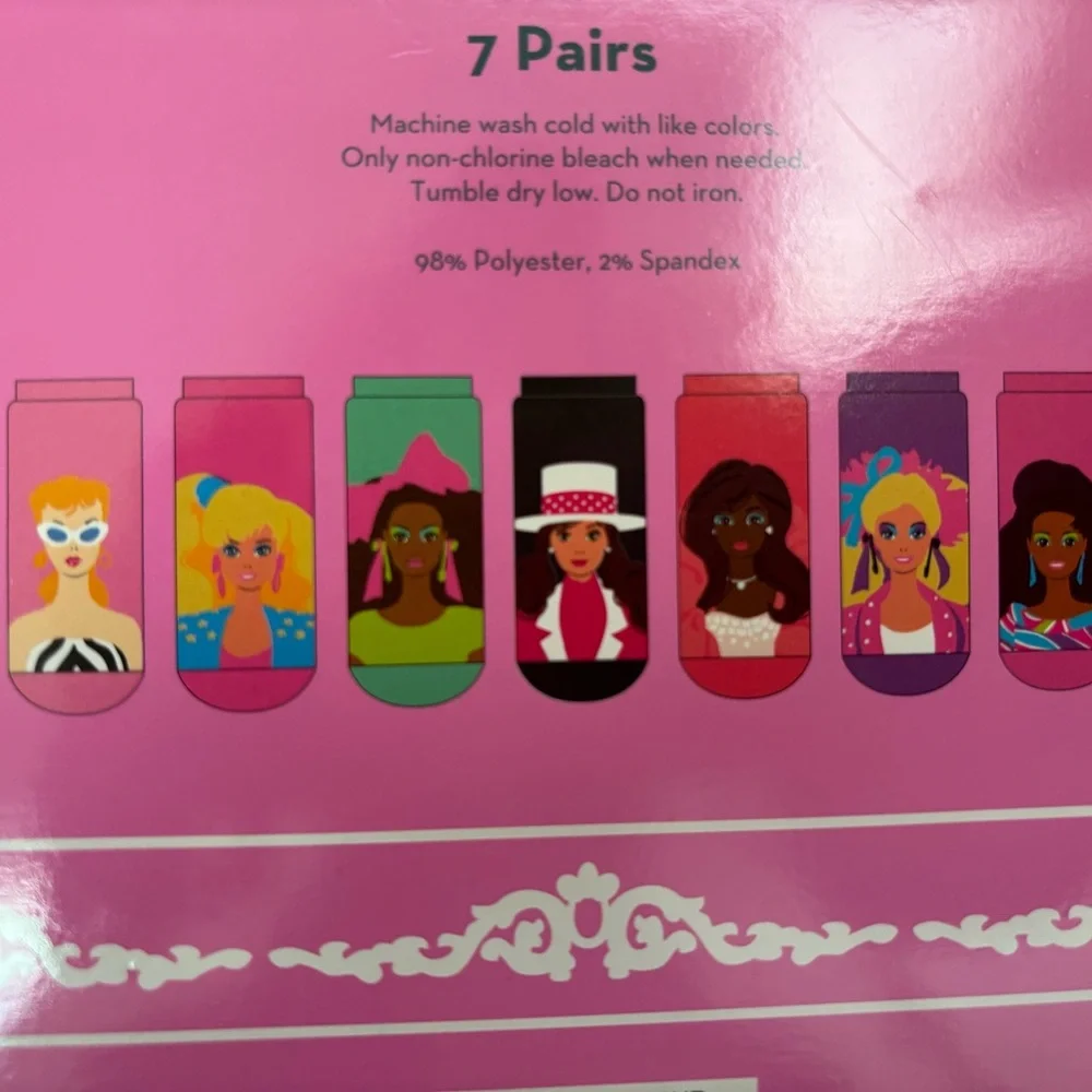 NIB Barbie no show socks 7 pairs in a dream house box